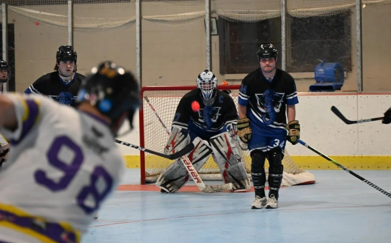 Ball hockey action at Ellenberger Park
