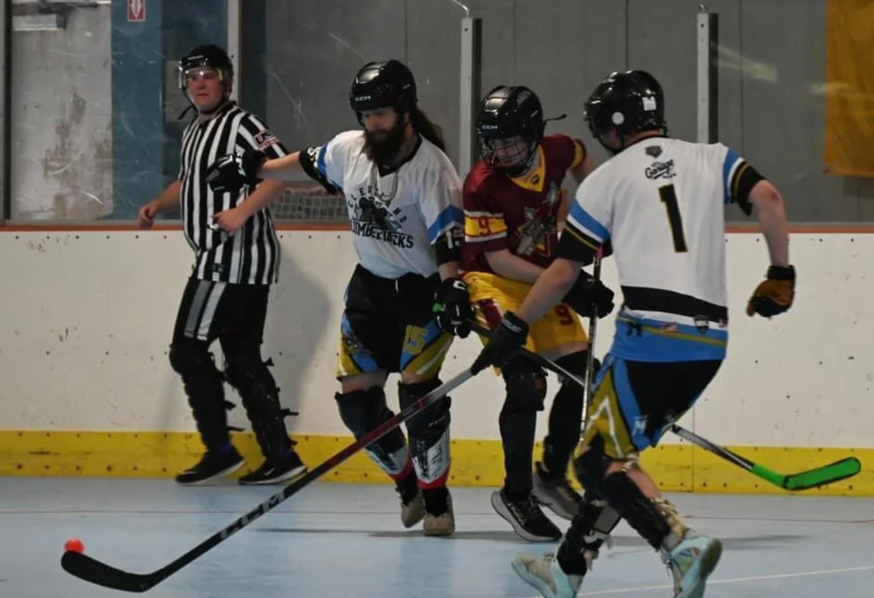 Ball hockey action at Ellenberger Park
