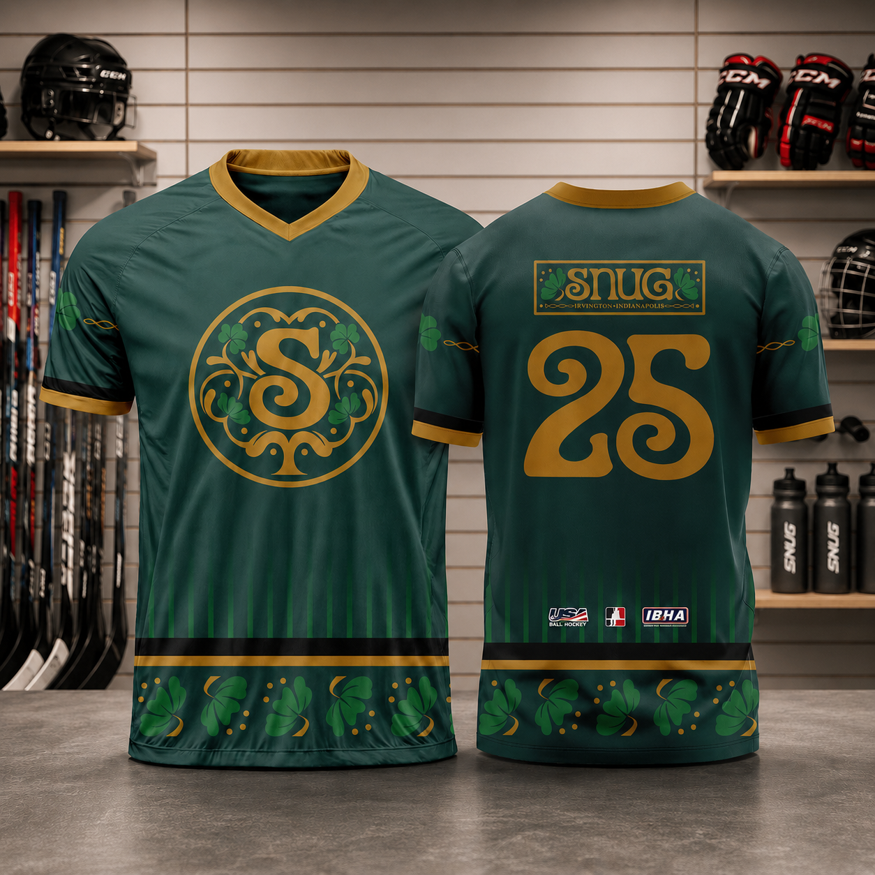 Custom IBHA team jersey with shamrock crest